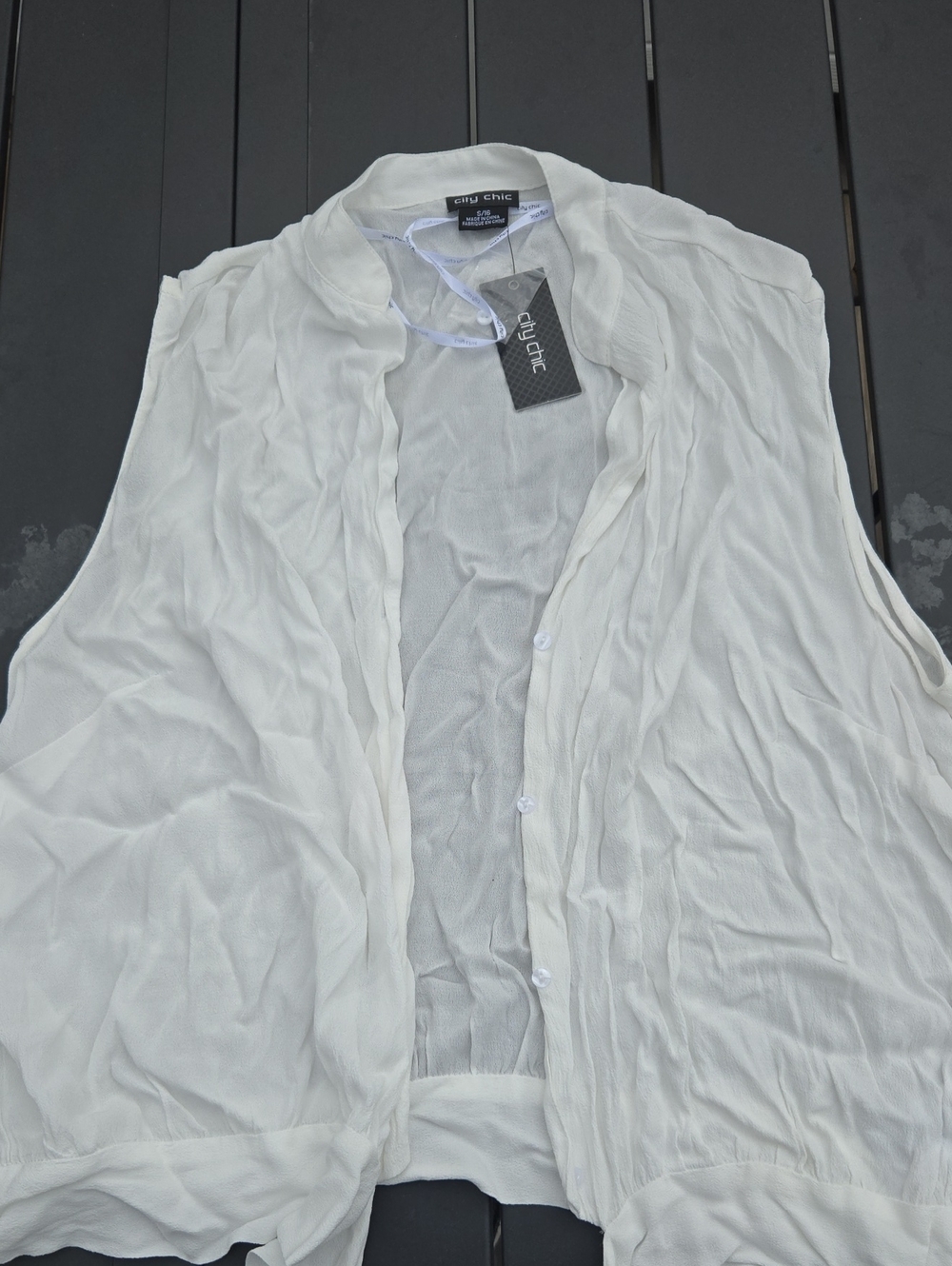 City Chic White Sheer Button-Front Sleeveless Shirt